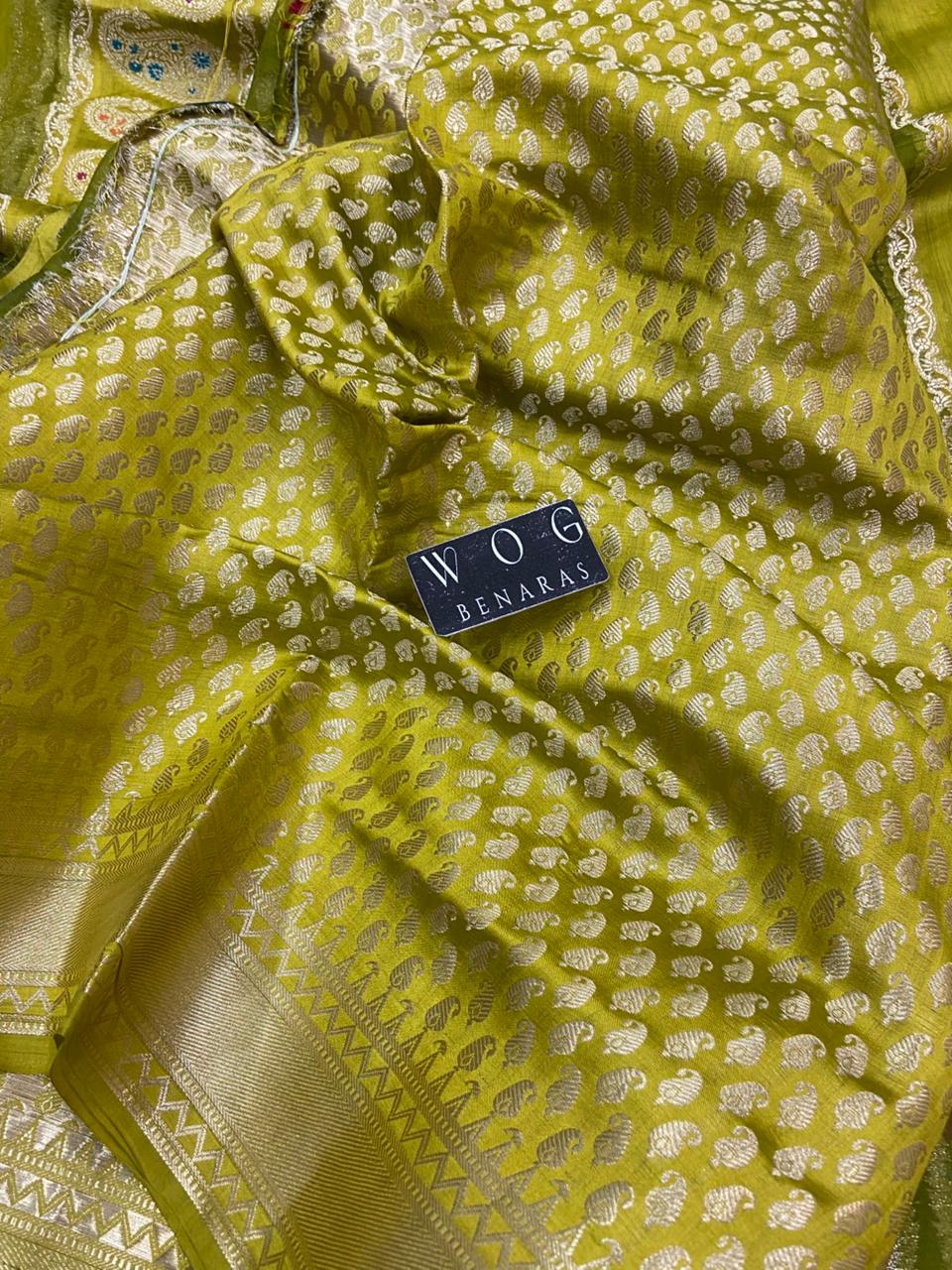 DHANI YELLOW PURE CHINIYA SILK SAREE