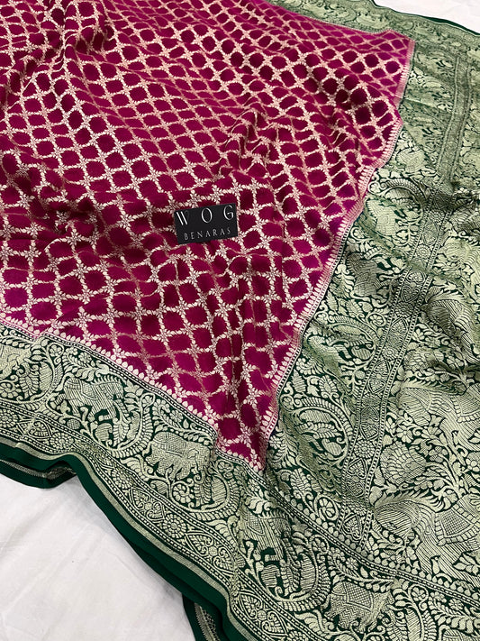 Khaddi Georgette Jall In Rani Pink Colour