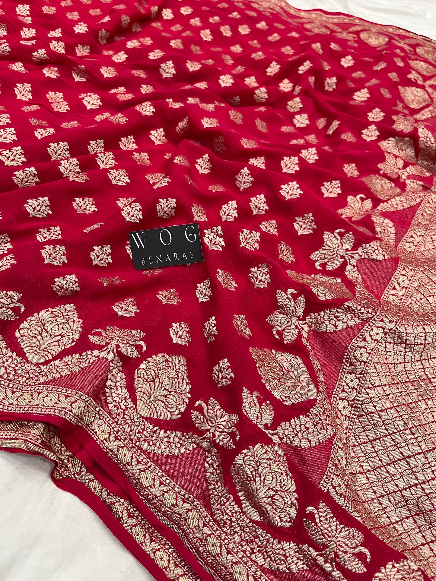 Red Khaddi Georgette Saree