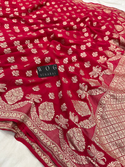 Red Khaddi Georgette Saree