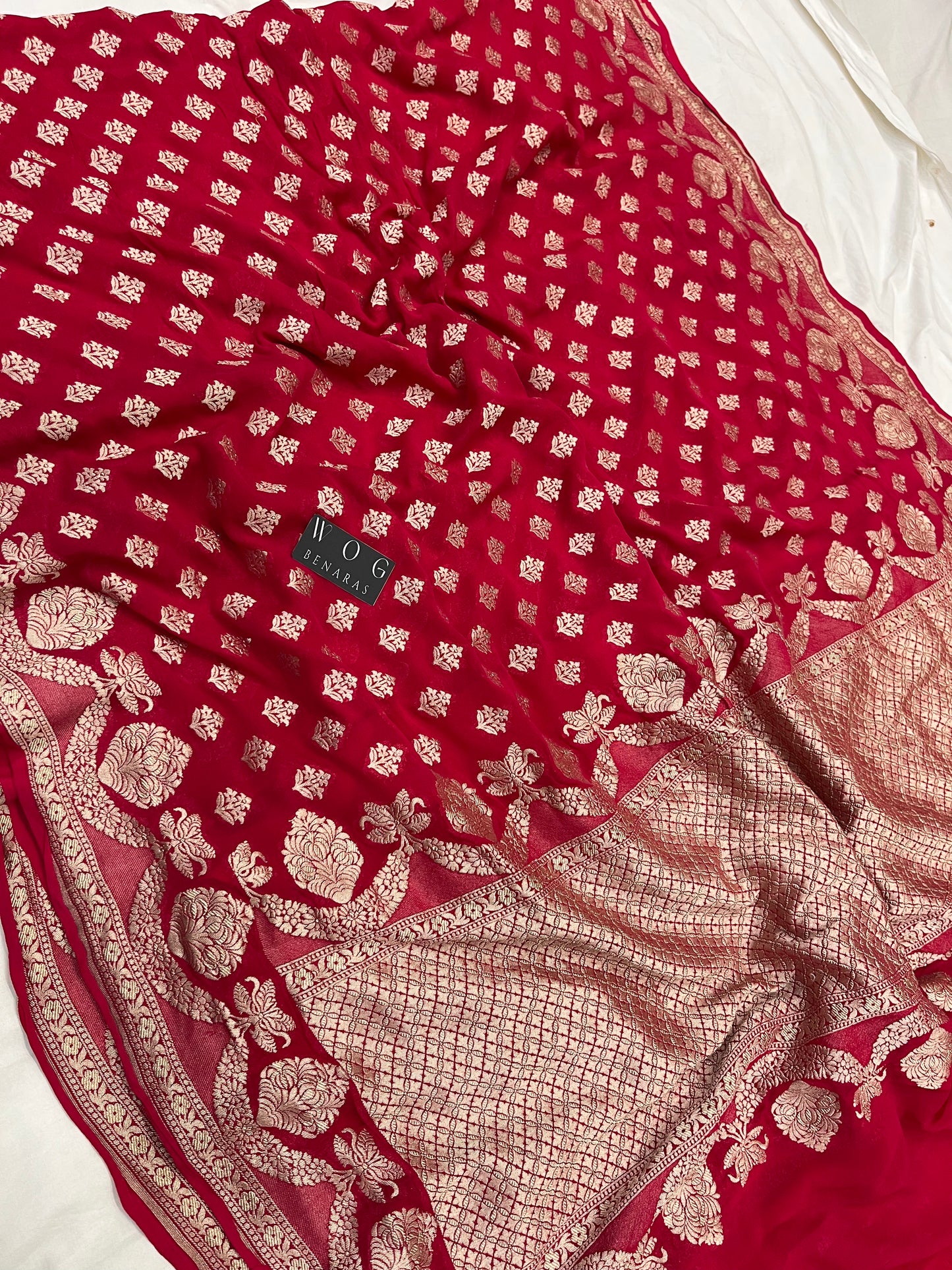 Red Khaddi Georgette Saree