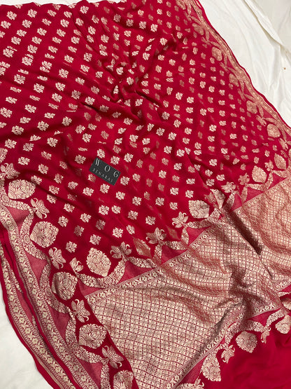 Red Khaddi Georgette Saree