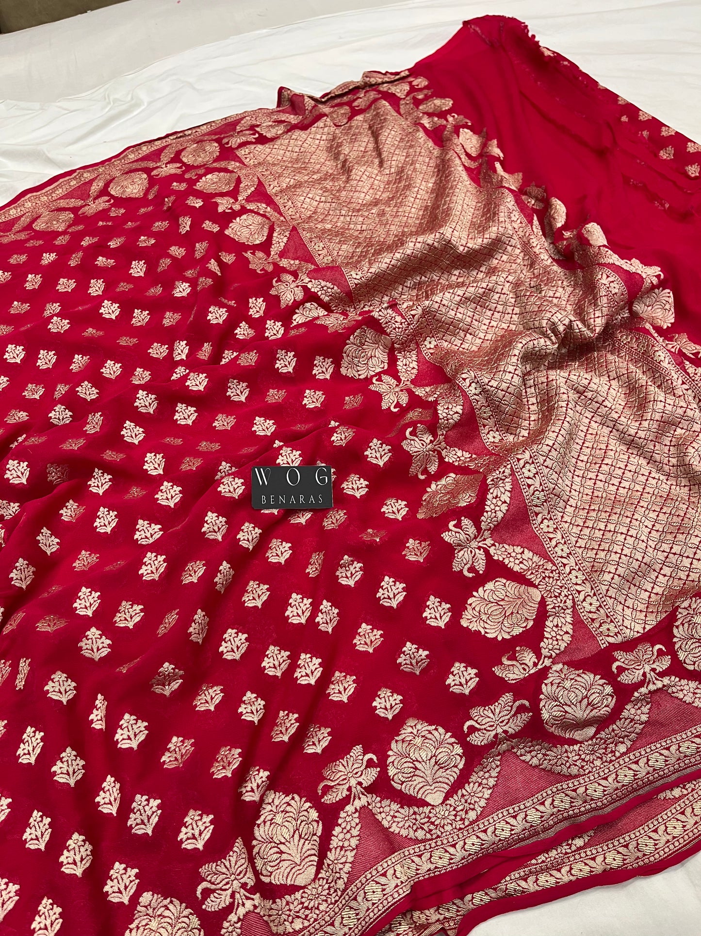 Red Khaddi Georgette Saree