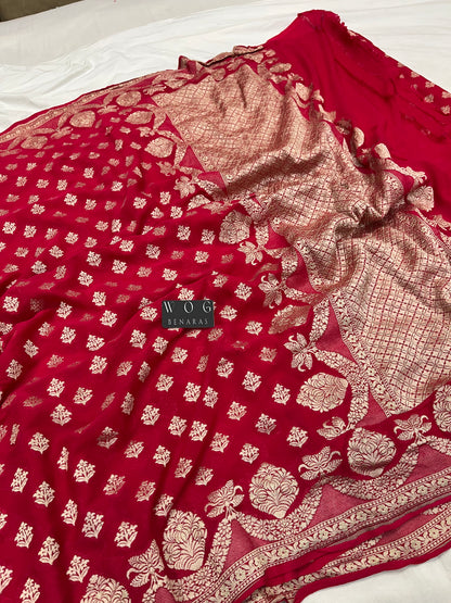 Red Khaddi Georgette Saree