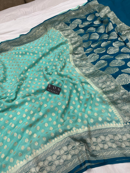 Khaddi Georgette Buti Saree In Aqua Blue