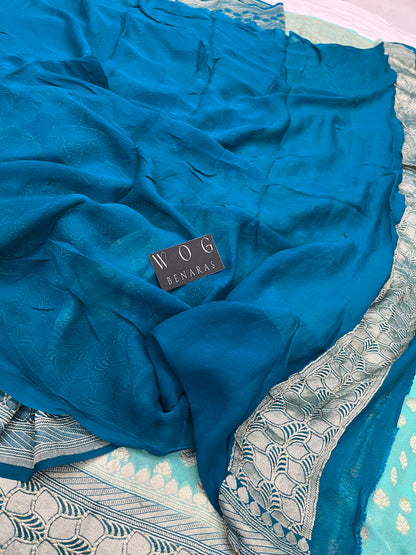 Khaddi Georgette Buti Saree In Aqua Blue