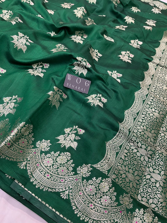 Pure Chiniya Silk Saree in Green