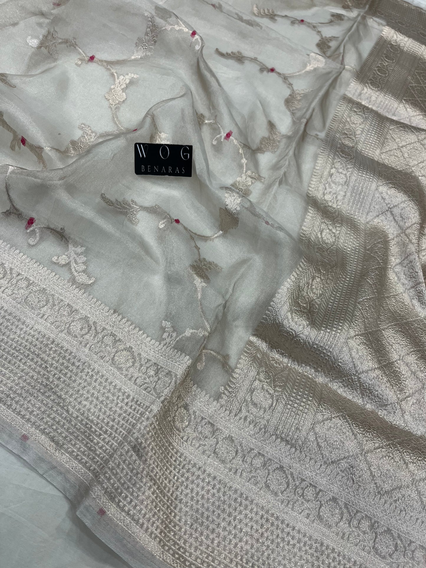 Pure Tissue Meenakari jall In Natural Shade