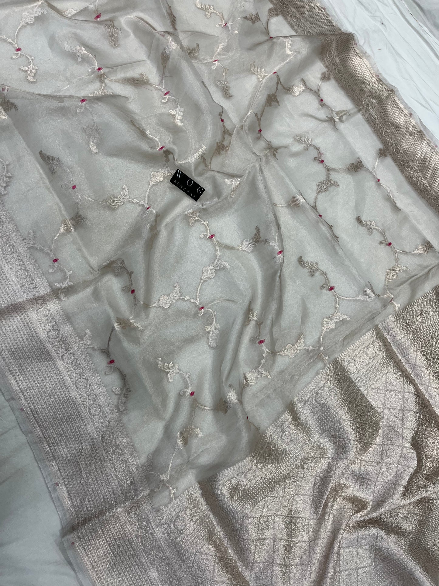 Pure Tissue Meenakari jall In Natural Shade