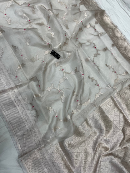 Pure Tissue Meenakari jall In Natural Shade