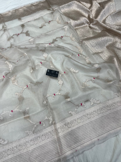 Pure Tissue Meenakari jall In Natural Shade