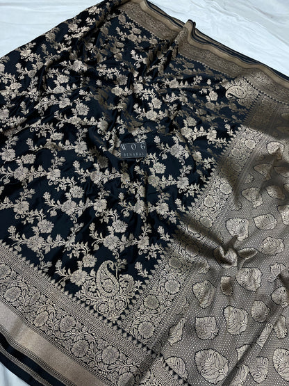 Mashru Jall Saree In Black