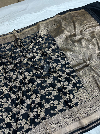 Mashru Jall Saree In Black