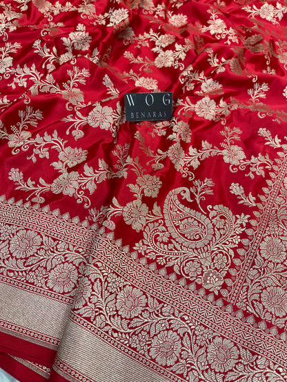 Mashru Jall Saree In Red