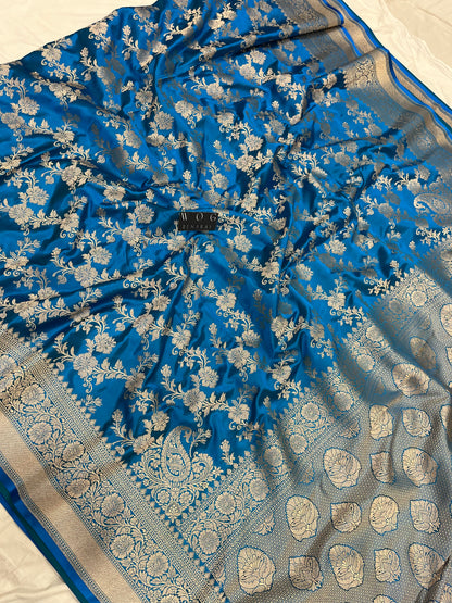 Mashru Jall Saree In Electric Blue