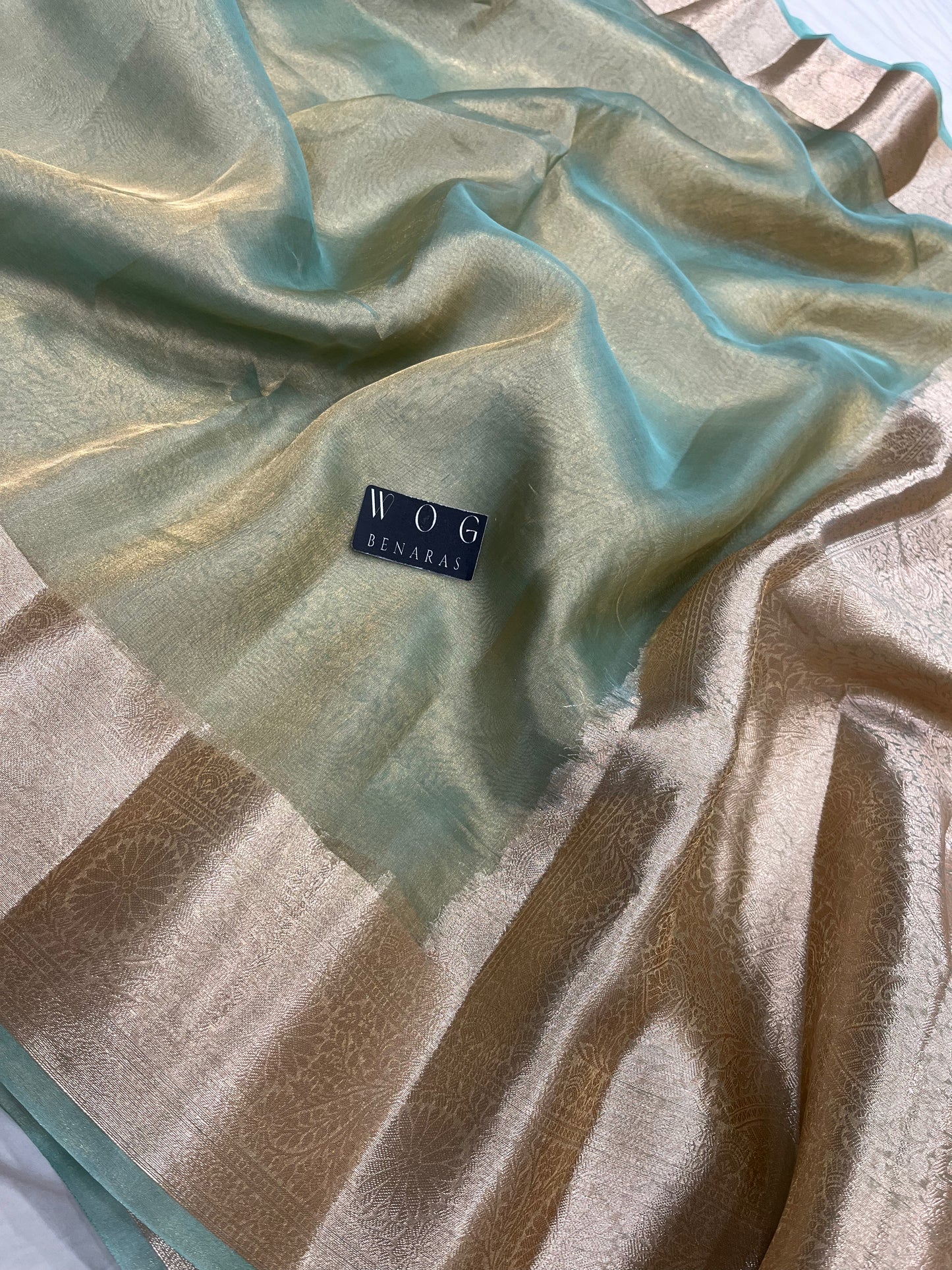 Pure Tissue Silk In Aqua Blue Shade