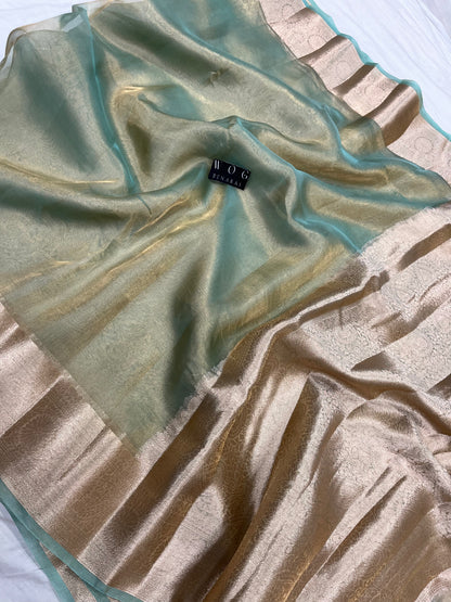 Pure Tissue Silk In Aqua Blue Shade