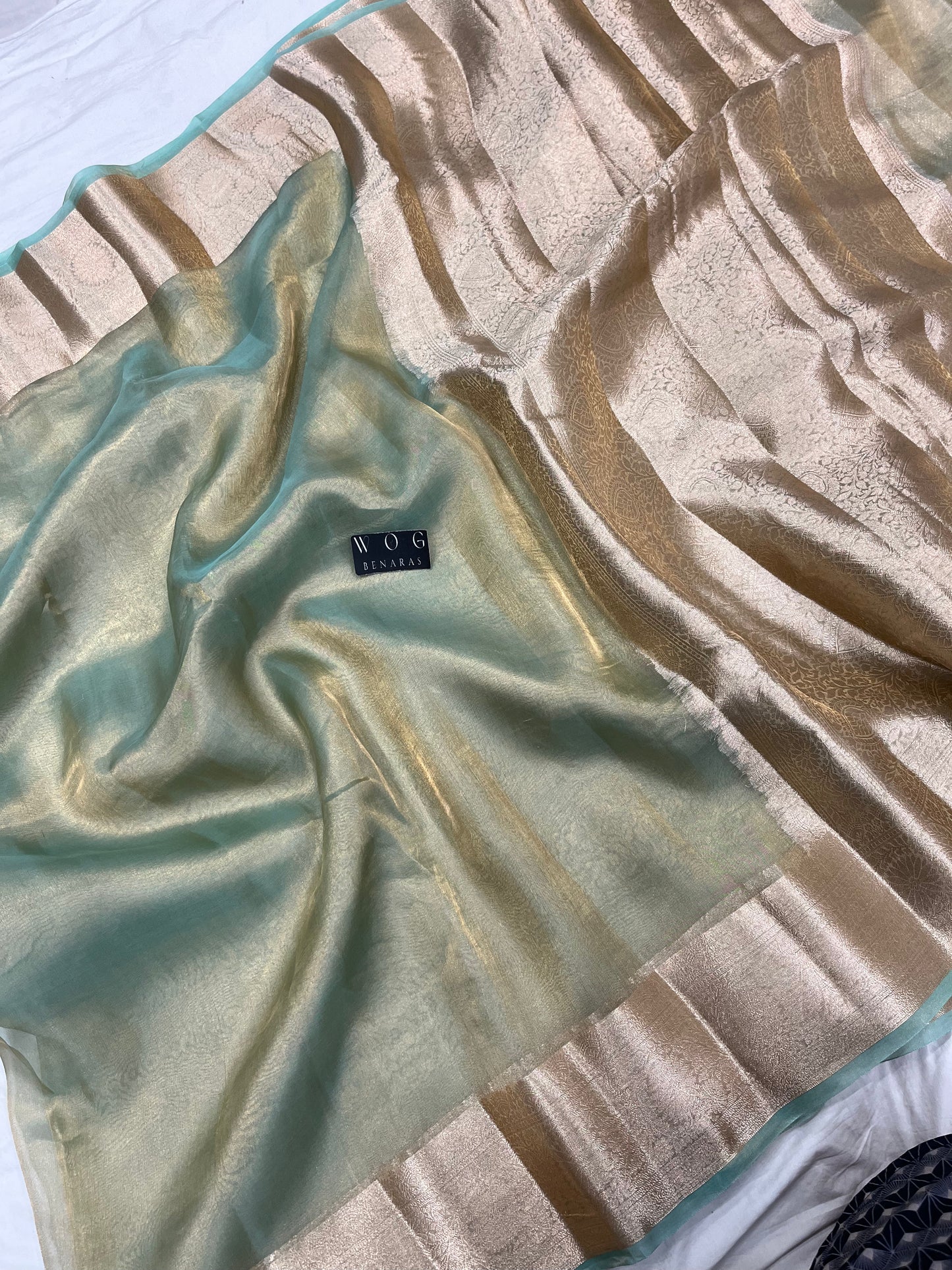 Pure Tissue Silk In Aqua Blue Shade