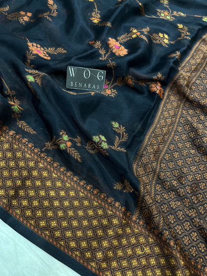 Pure Crep Meenakari Jall In Black