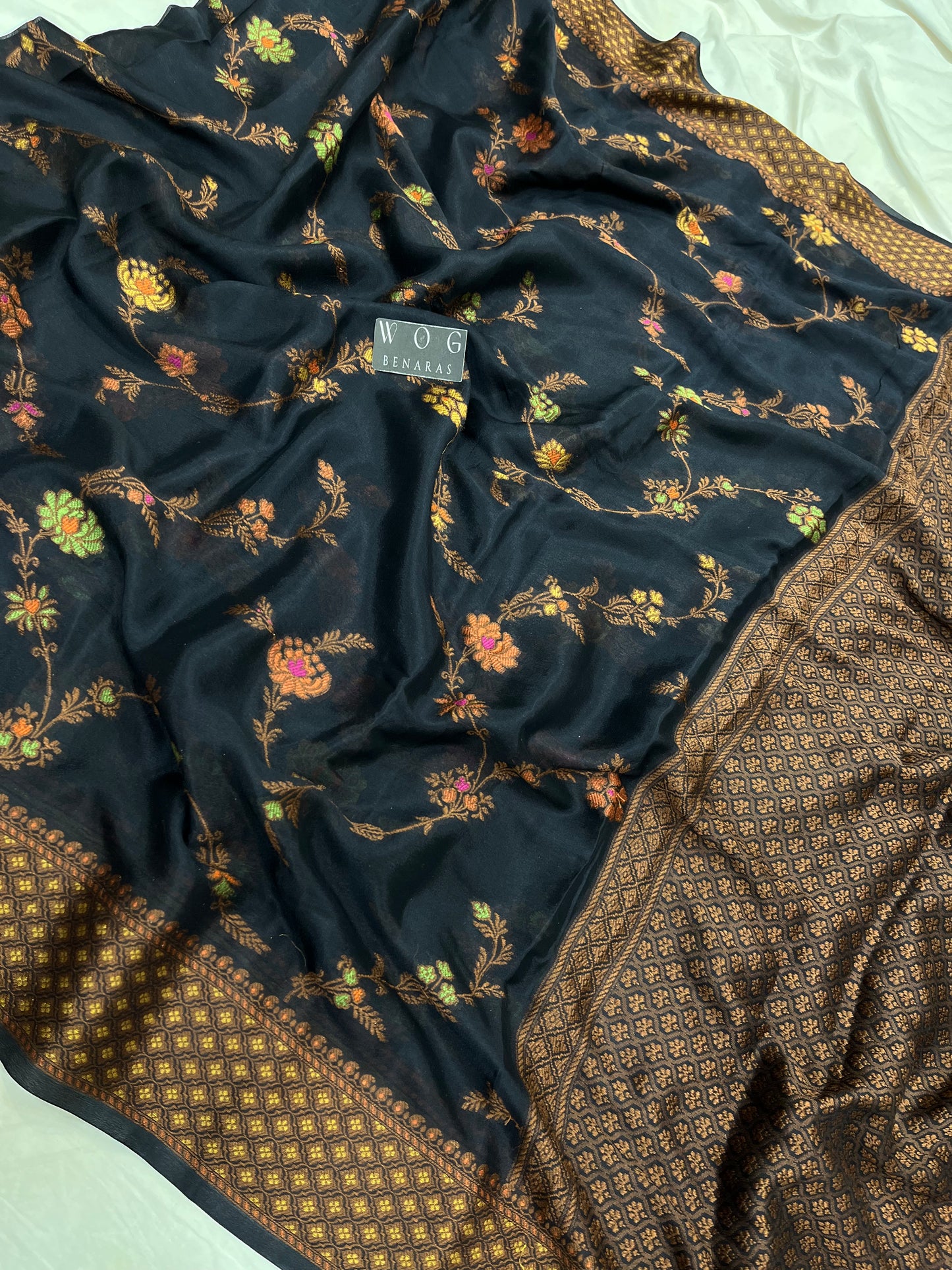 Pure Crep Meenakari Jall In Black