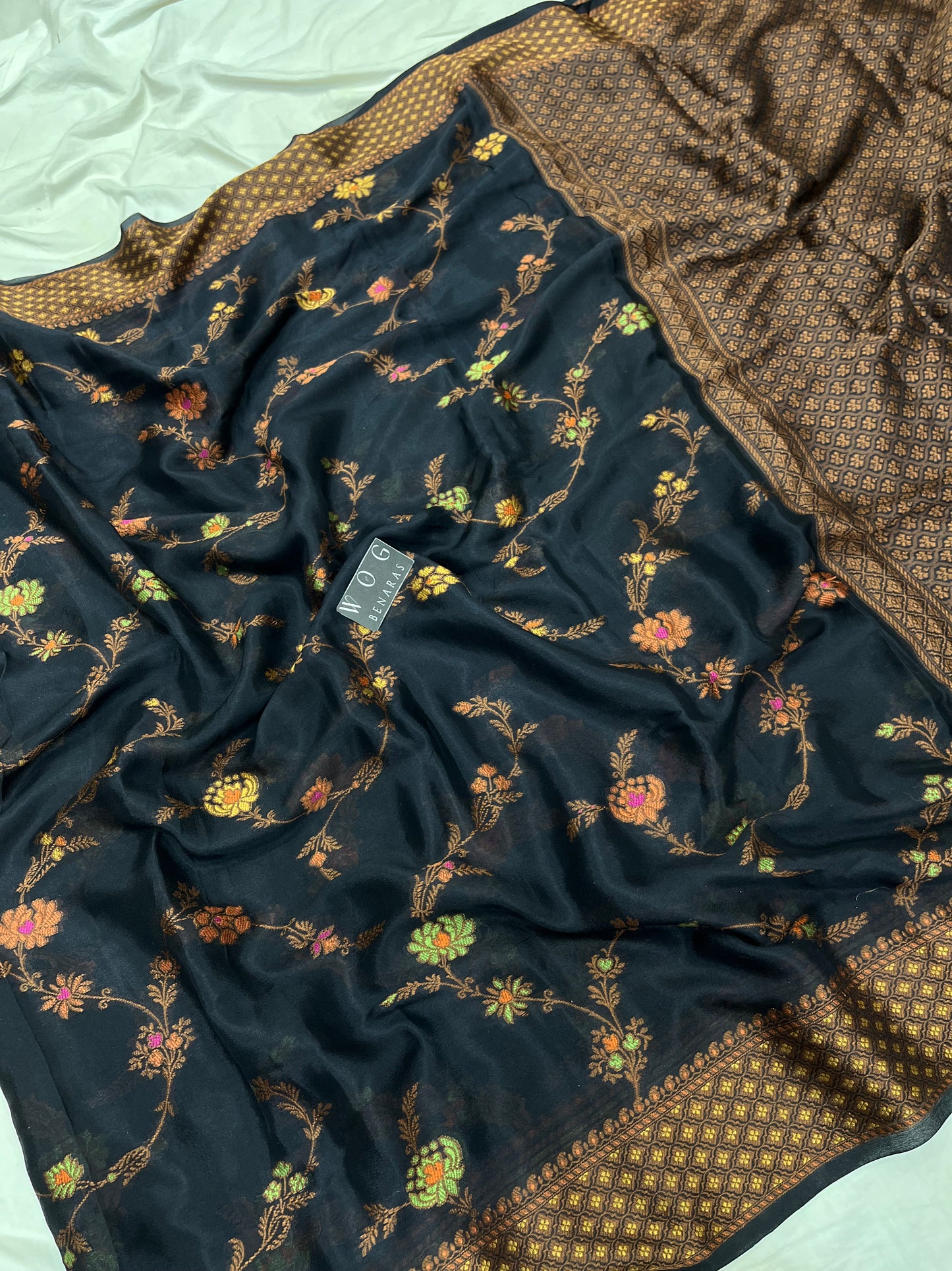 Pure Crep Meenakari Jall In Black