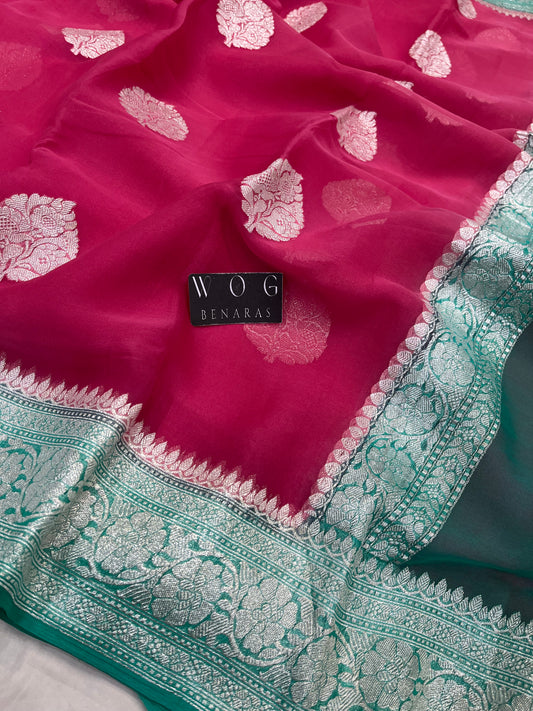 Pure Khaddi Chiffon Buta In Gazari And Aqua Blue