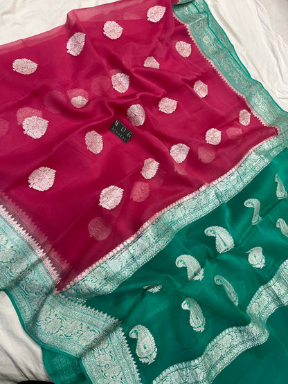 Pure Khaddi Chiffon Buta In Gazari And Aqua Blue