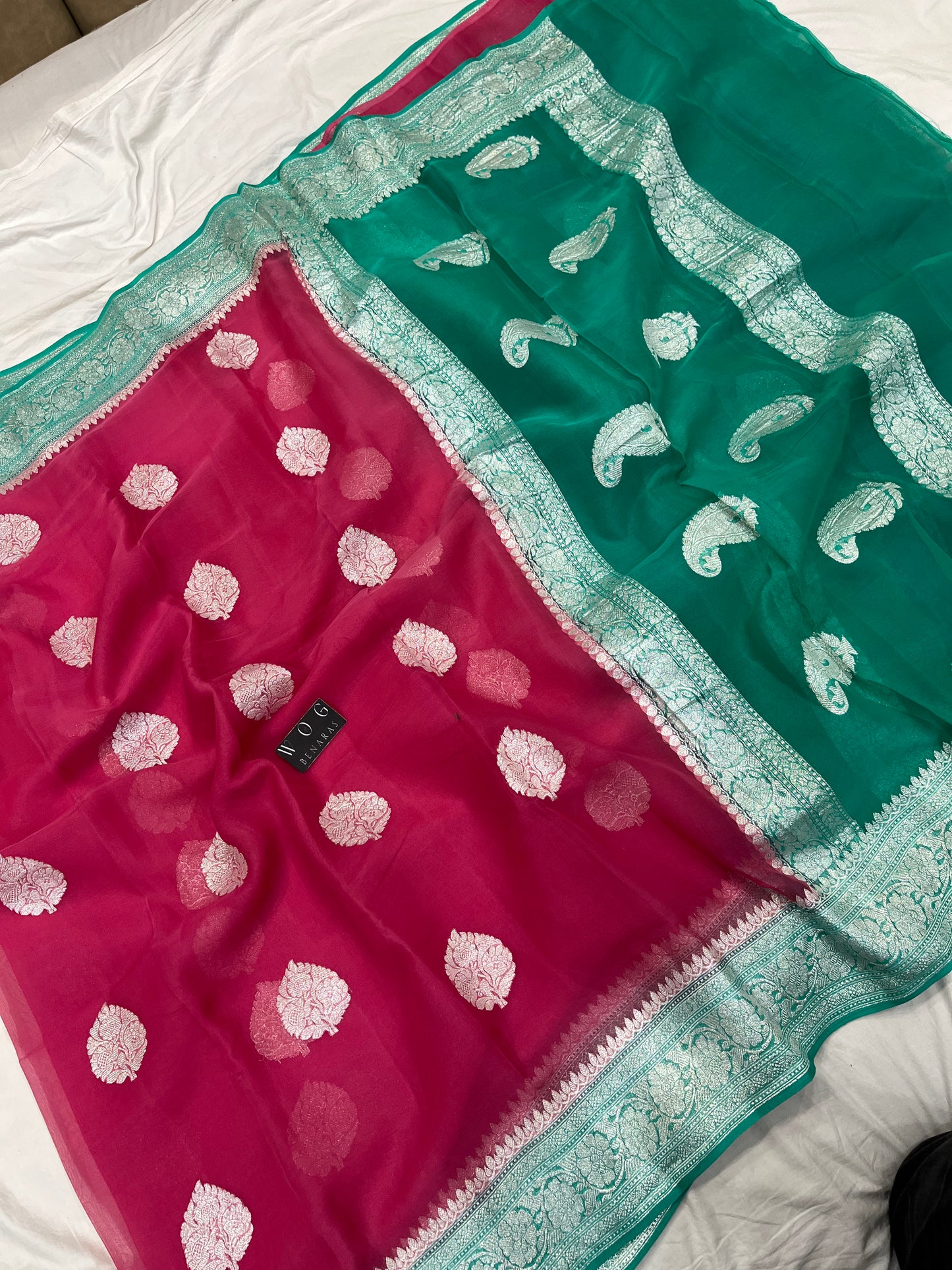 Pure Khaddi Chiffon Buta In Gazari And Aqua Blue