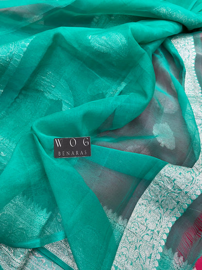 Pure Khaddi Chiffon Buta In Gazari And Aqua Blue