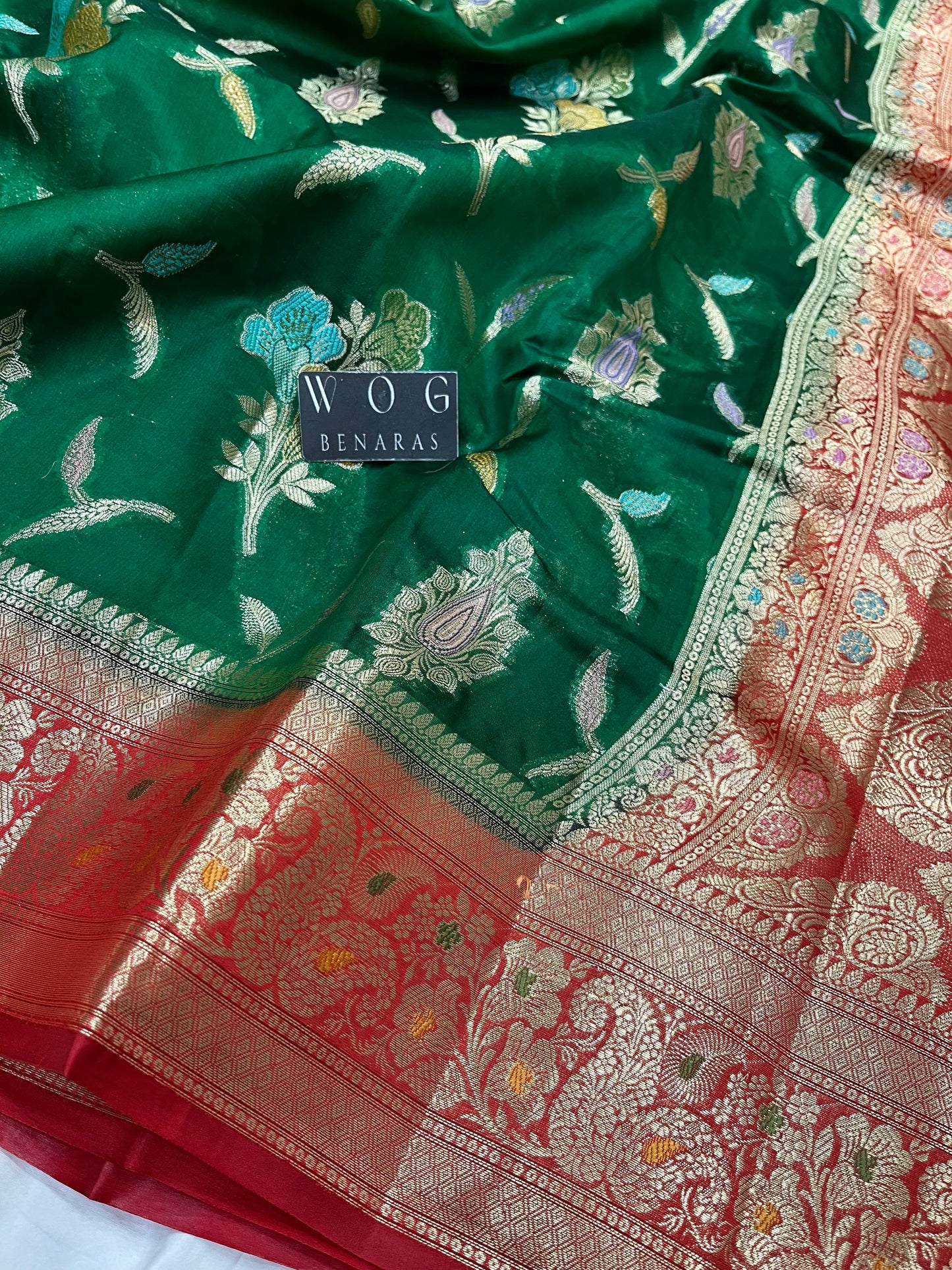 Pure Dupiyan Meenakari Buta In Bottle Green