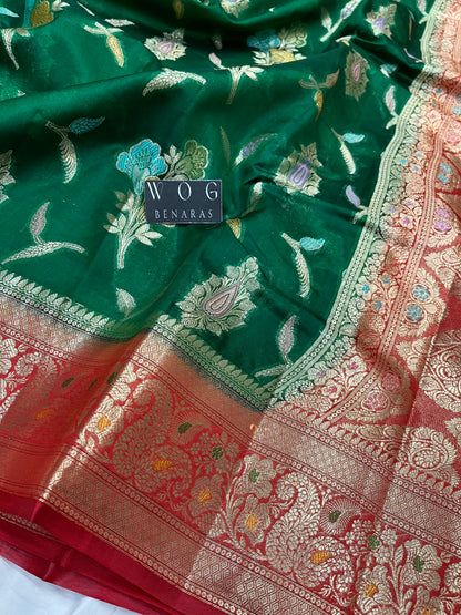 Pure Dupiyan Meenakari Buta In Bottle Green