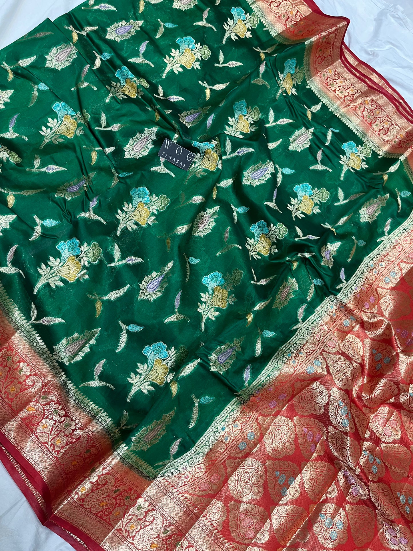 Pure Dupiyan Meenakari Buta In Bottle Green