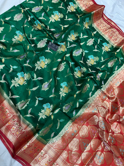 Pure Dupiyan Meenakari Buta In Bottle Green