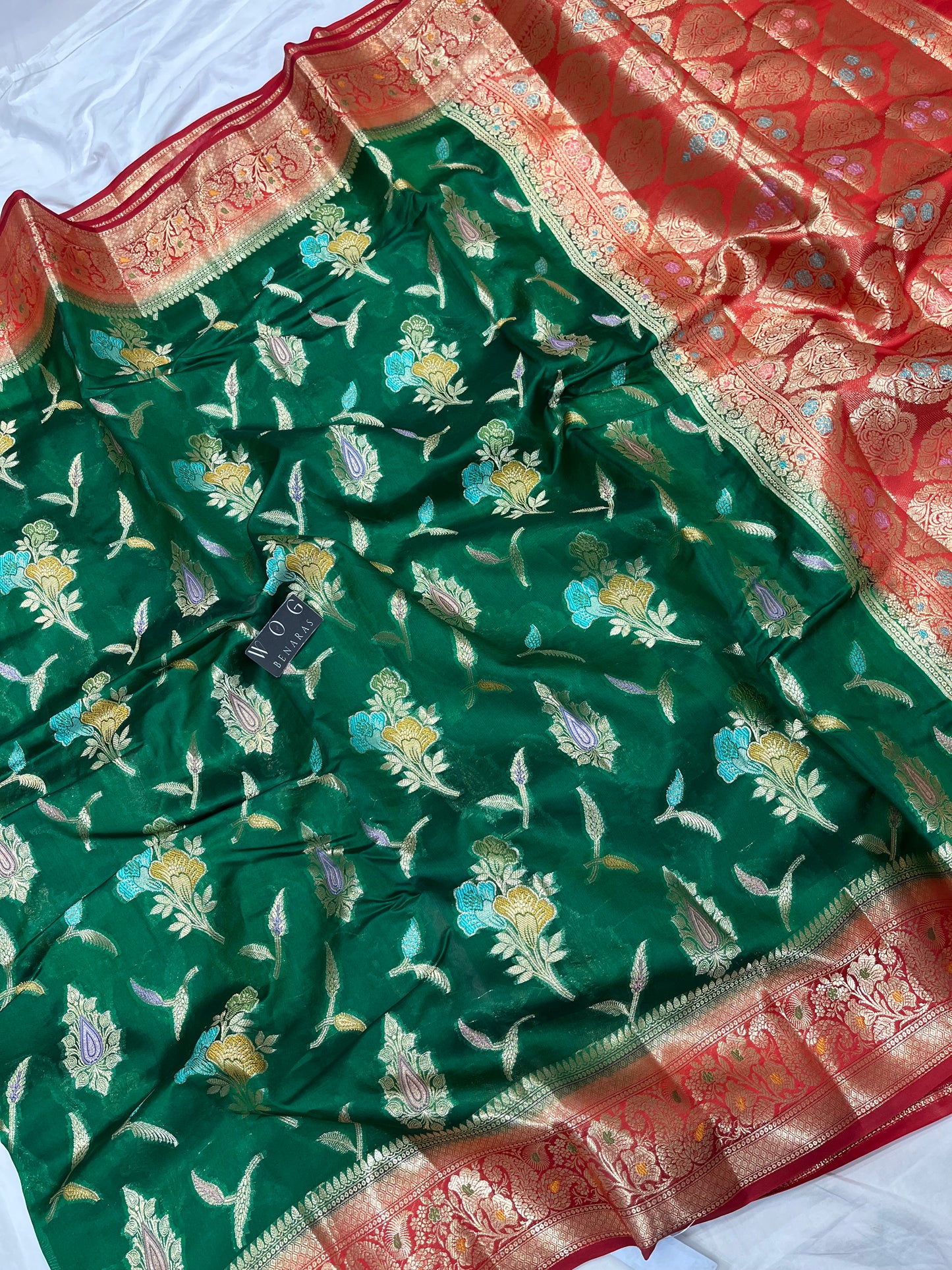 Pure Dupiyan Meenakari Buta In Bottle Green