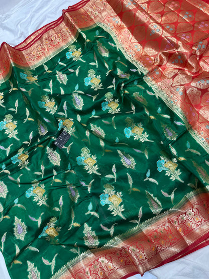 Pure Dupiyan Meenakari Buta In Bottle Green