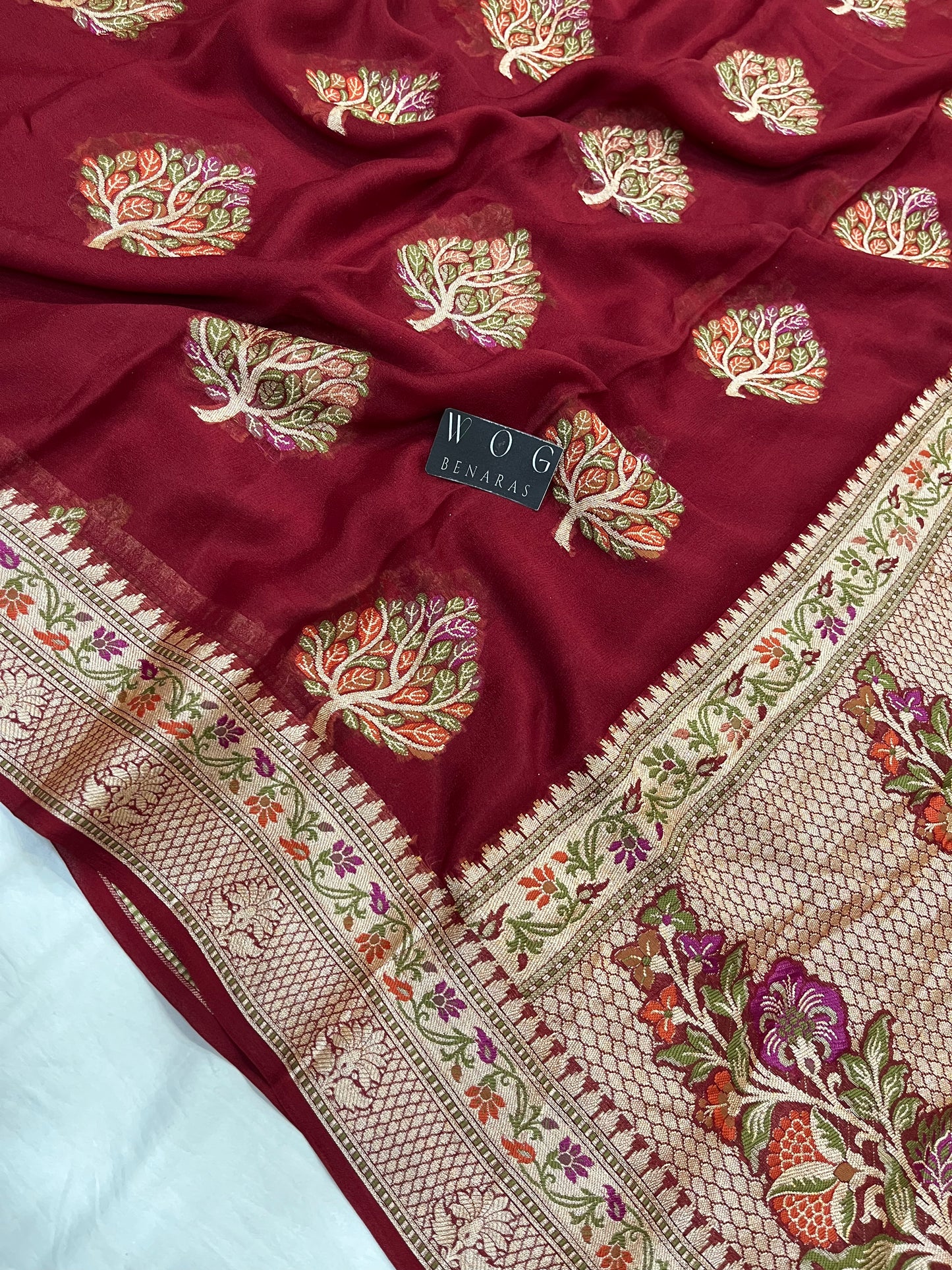 Pure Crep Meenakari Buta in Mehroon