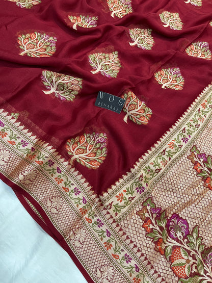 Pure Crep Meenakari Buta in Mehroon