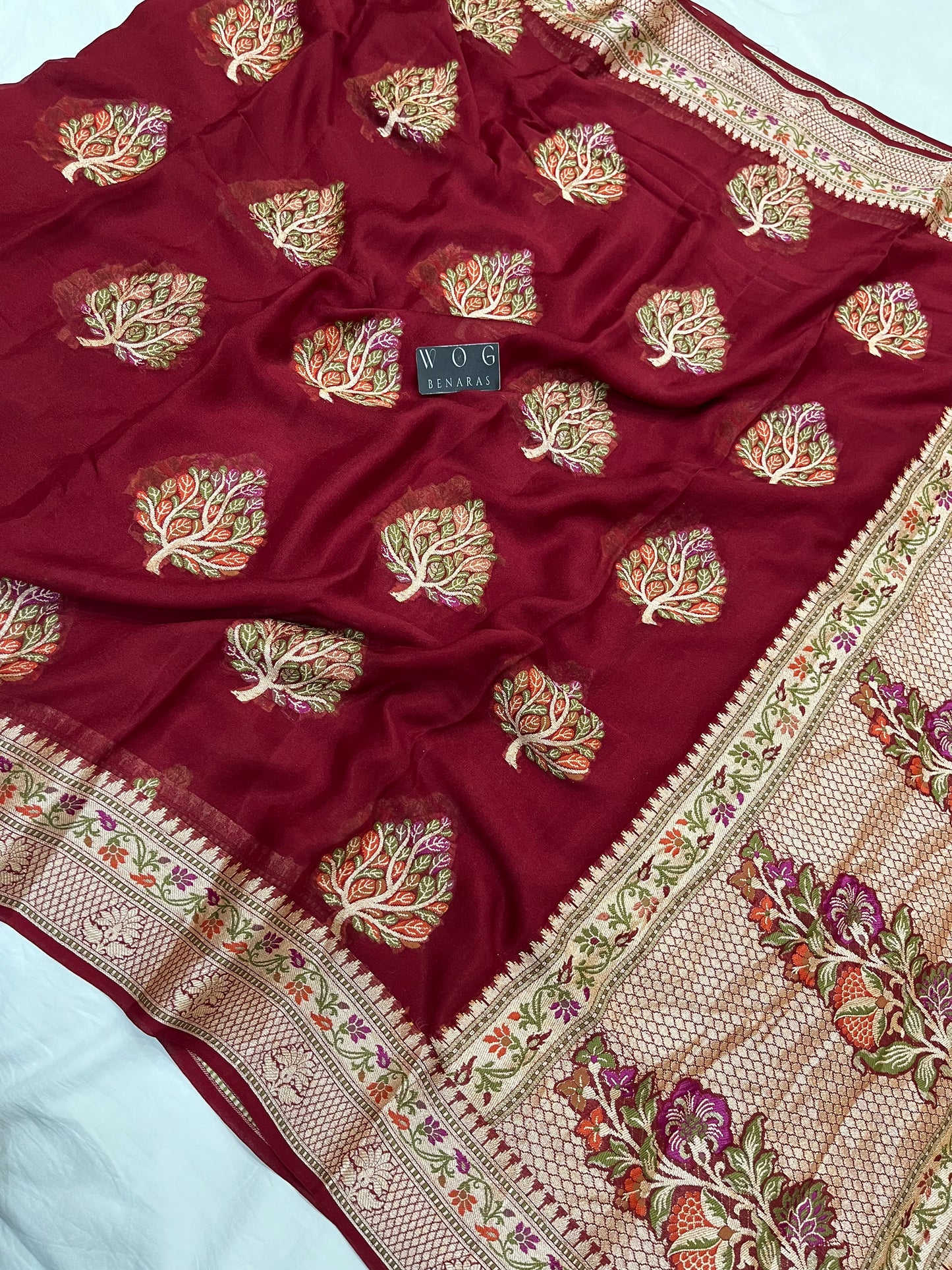Pure Crep Meenakari Buta in Mehroon