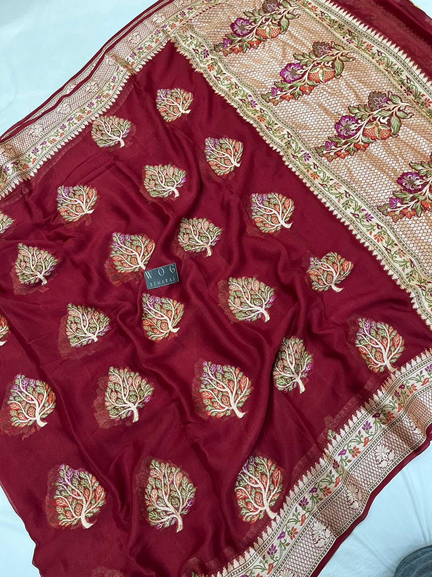 Pure Crep Meenakari Buta in Mehroon