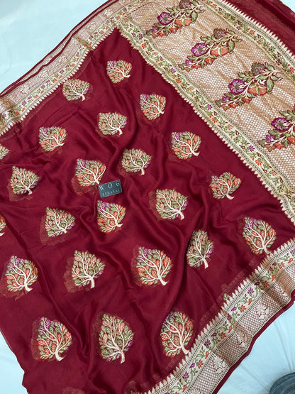 Pure Crep Meenakari Buta in Mehroon
