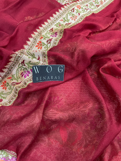 Pure Crep Meenakari Buta in Mehroon