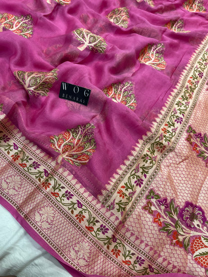 Pure Crep Meenakari Buta in Pink