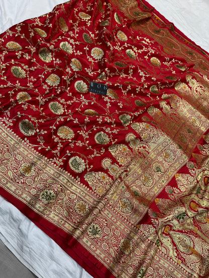 A Bridal Red Banarasi Meenakari jall with Handwork
