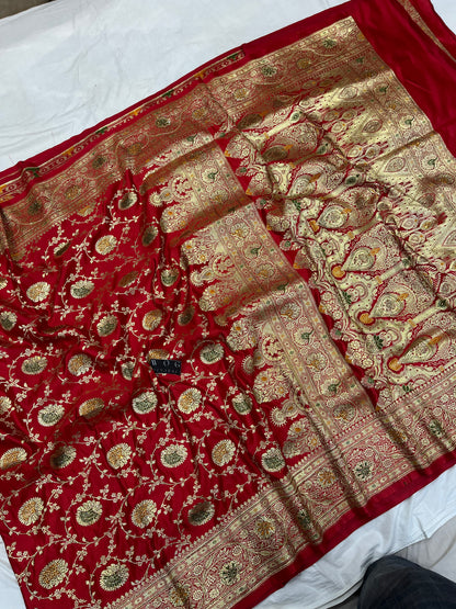A Bridal Red Banarasi Meenakari jall with Handwork