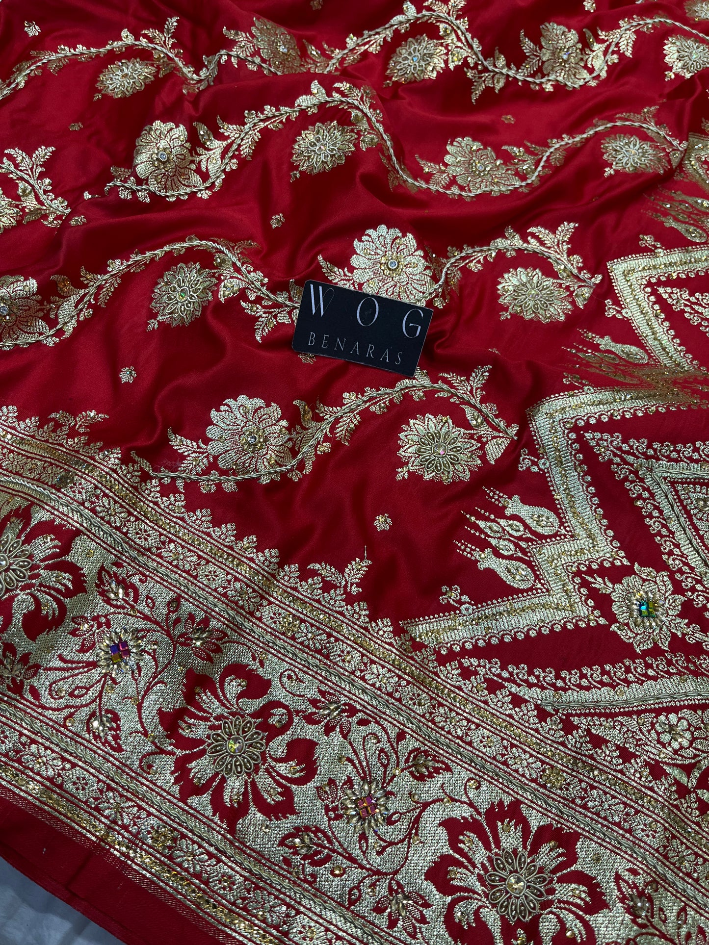 A Bridal Red Banarasi Ada Saree with Jardozi work