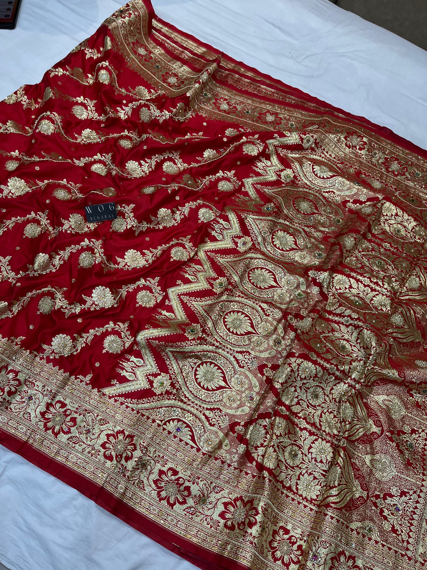A Bridal Red Banarasi Ada Saree with Jardozi work