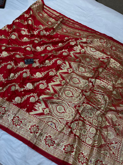 A Bridal Red Banarasi Ada Saree with Jardozi work