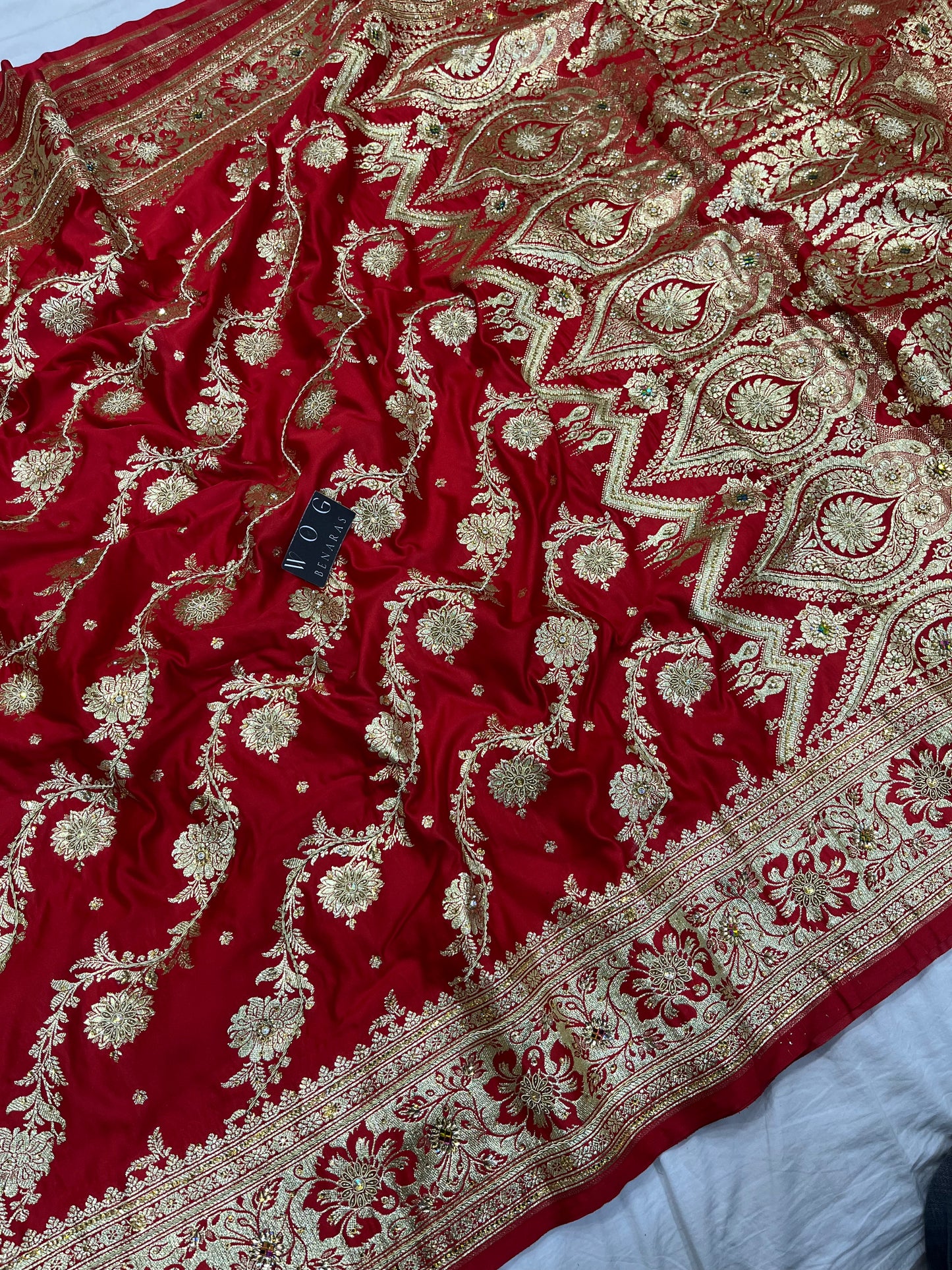A Bridal Red Banarasi Ada Saree with Jardozi work