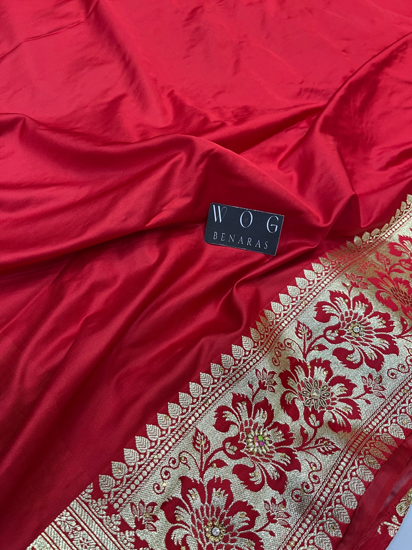 A Bridal Red Banarasi Ada Saree with Jardozi work