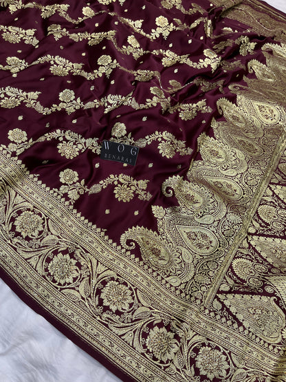 A Bridal Garnet Banarasi Ada saree with Handwork